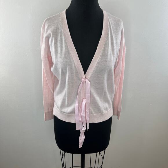 NWT J. Crew Bow-Front Cardigan Sweater in Light Baby Pink Merino Wool J0189 XS - Picture 2 of 13